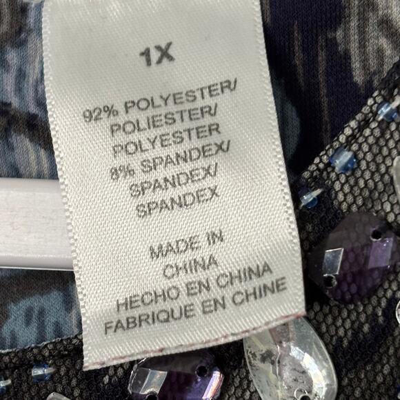 Alfred Dunner Wms 1X Blue Gray Jersey Knit Embellished Popover Tunic Blouse Glam - Picture 3 of 10